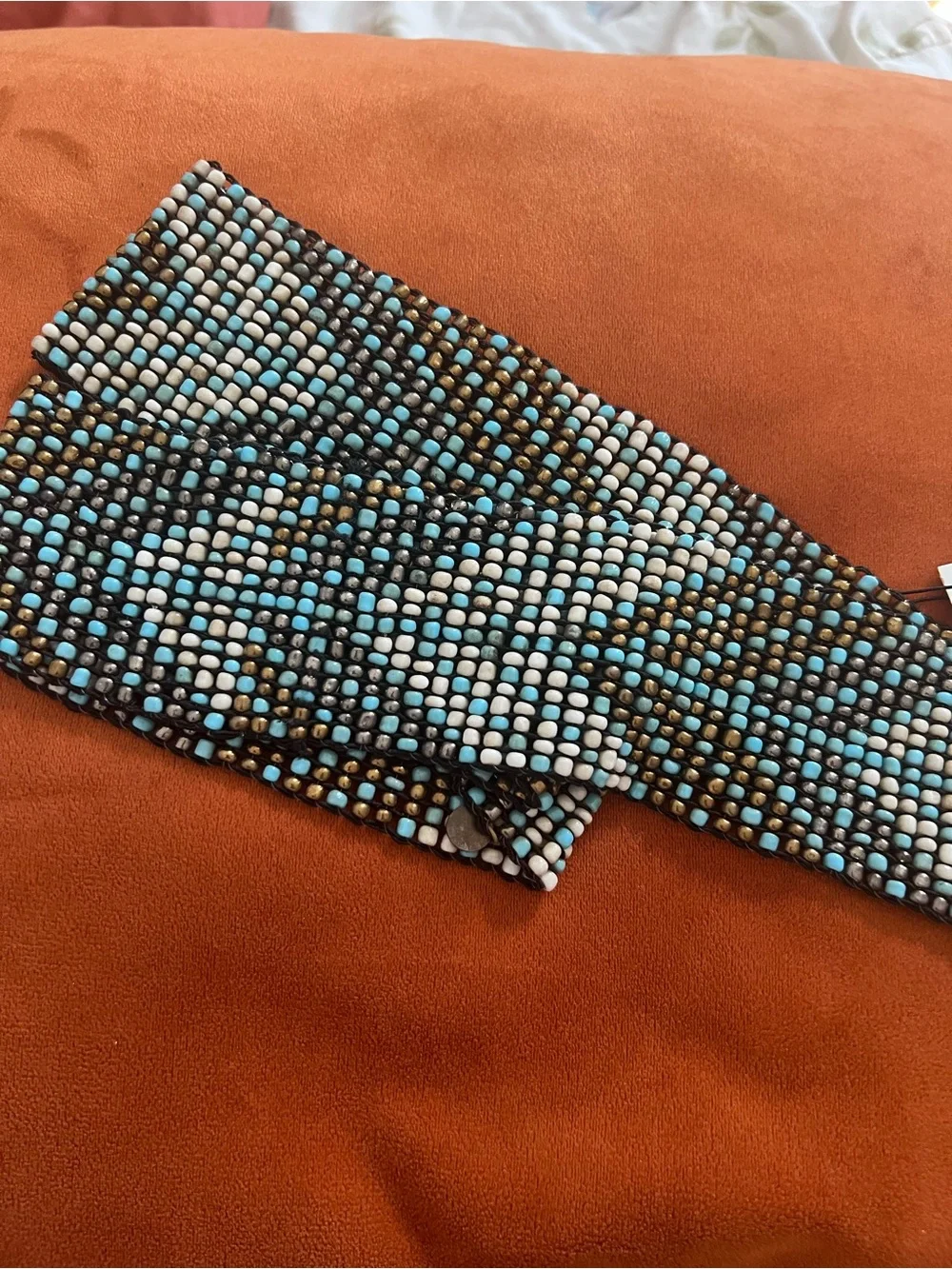 Hand-Beaded Blue and White Men's belt - Turquoise Pattern me